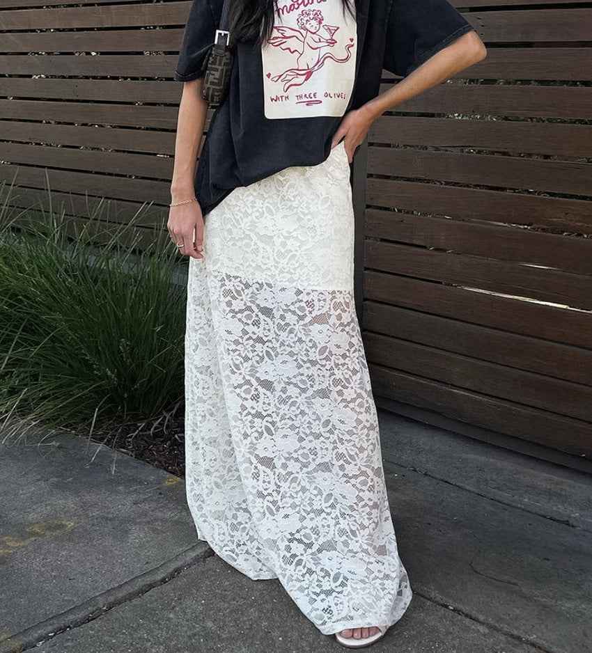 Spring Jacquard Hollow Out Cutout Lace Skirt Sexy Sexy Long Skirt Women