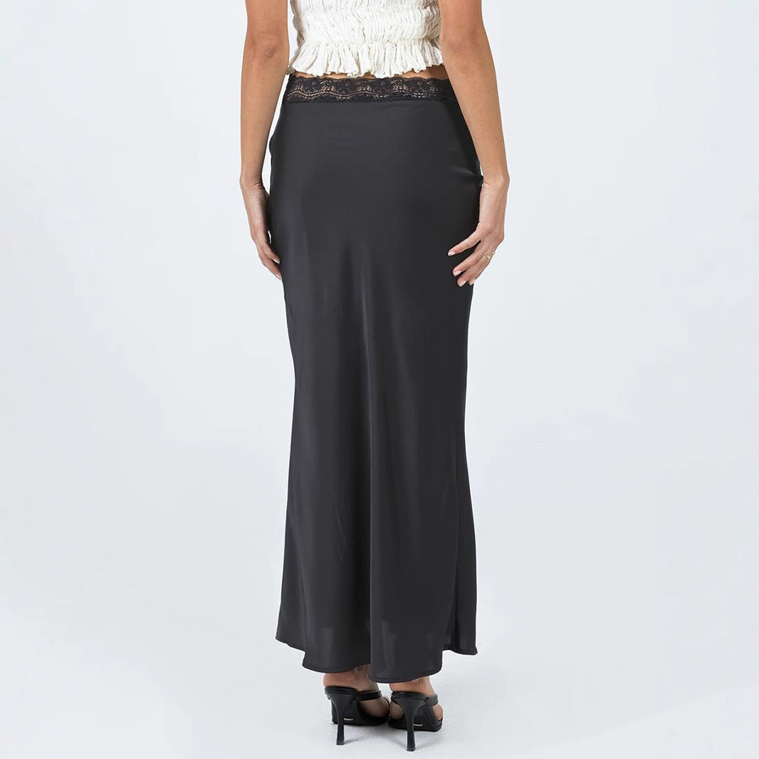 Women Clothing Lace Waist Satin Skirt Fashionable Sexy Elastic Sheath for Women - ALZO