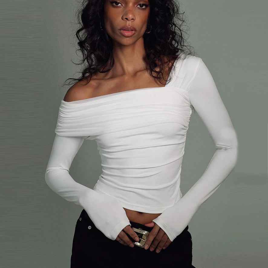 T shirt Sexy Long Sleeve off Shoulder Slim Fit Figure Flattering Graceful Fashionable Top
