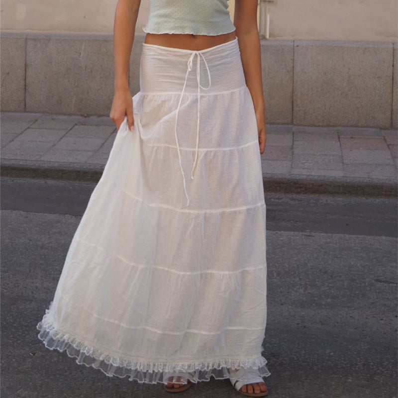 Summer Women Clothing French Square Collar Sling Top with Lace Stitching Skirt Vacation Suit Women - ALZO