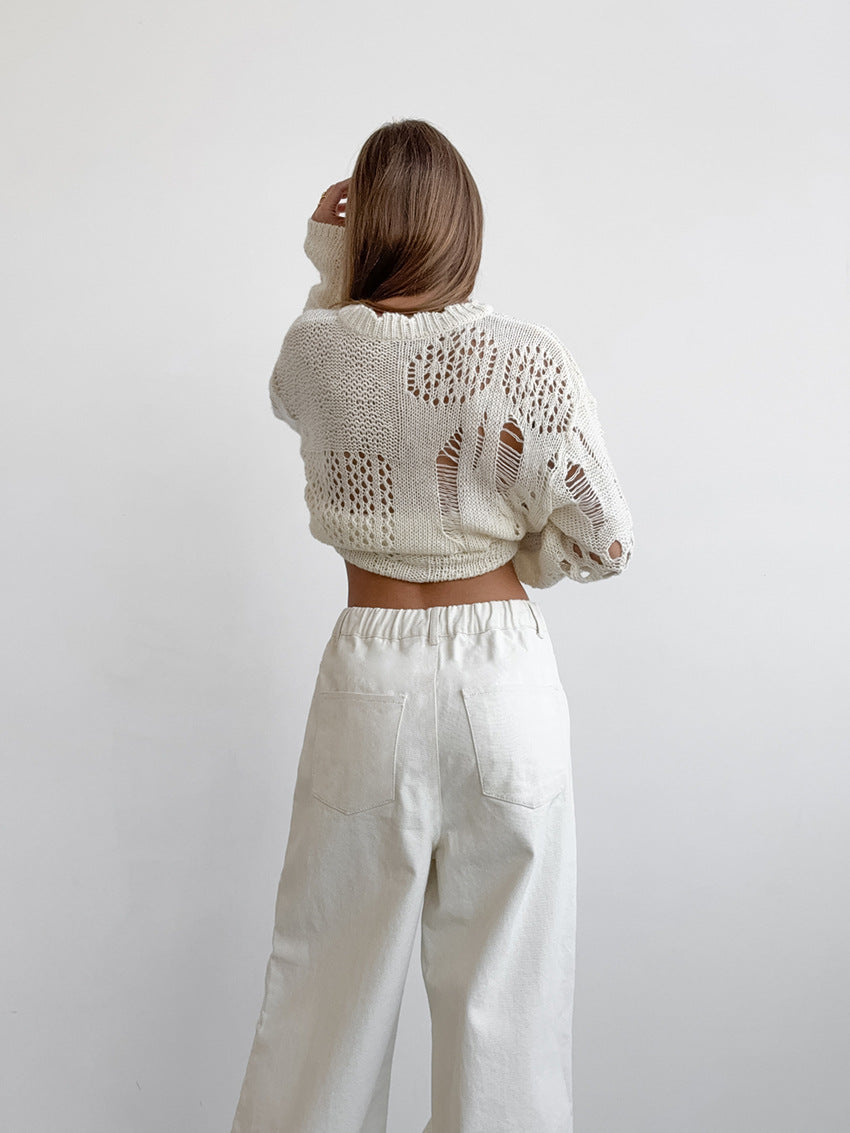 Casual Elegant White Loose Pure Cotton Tied Mid Waist Wide Leg Pants Autumn Winter Classic Trousers - ALZO