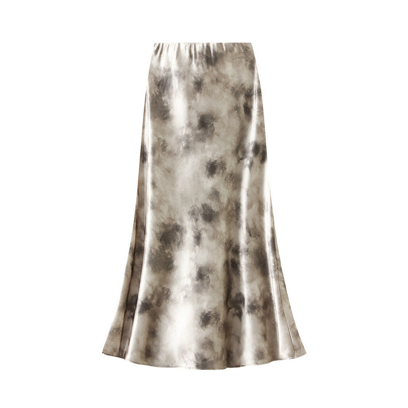 Ink Satin Fishtail Skirt Spring High Waist Slimming Midi Dress - ALZO