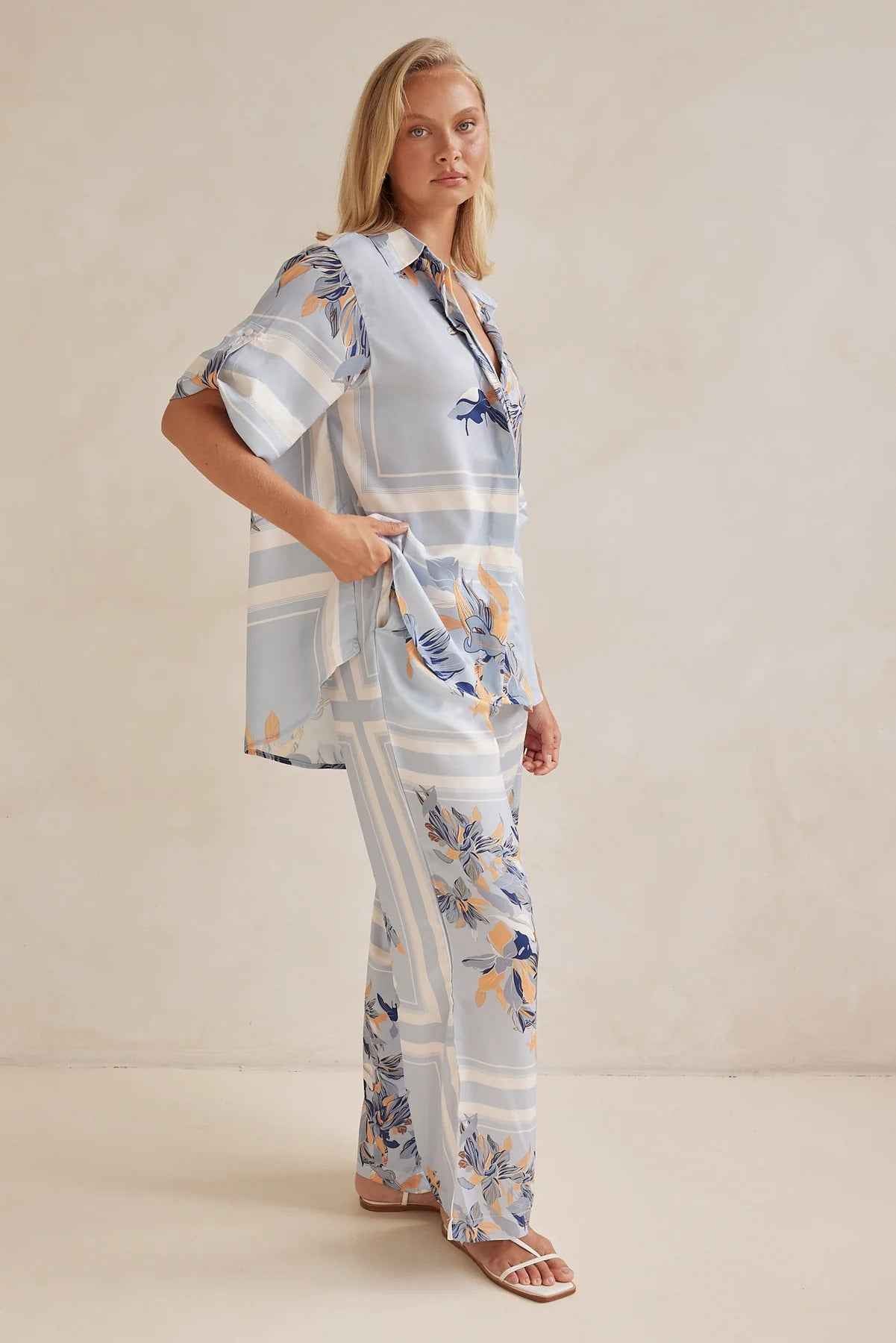 Summer Homewear Casual Printing Cardigan Shirt Trousers Set