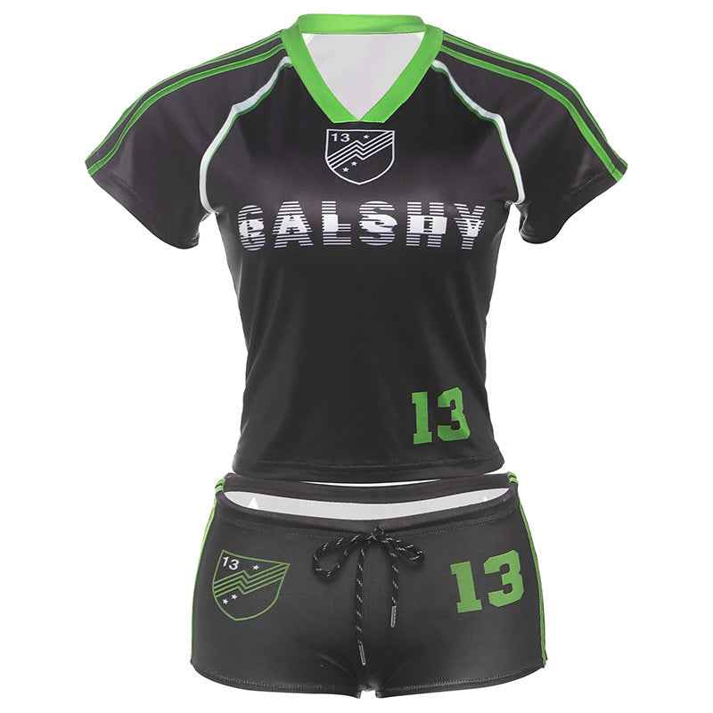 Spring Summer Women Clothing Casual Printing round Neck Short Sleeve T shirt Drawstring Super Short Shorts Two Piece Sets Women