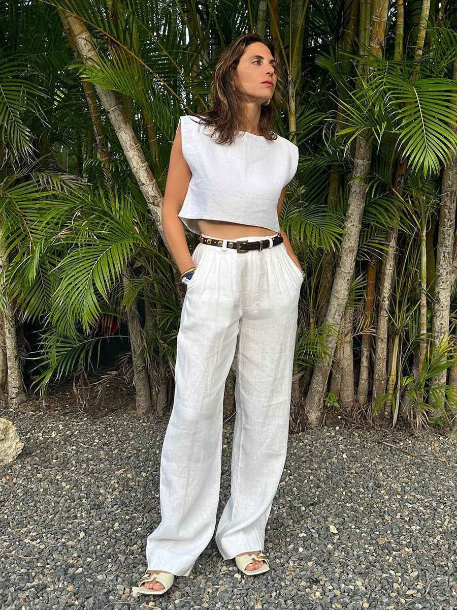 Linen Vest Pants Summer Sleeveless Vest Wide Leg Pants Casual Two Piece Sets