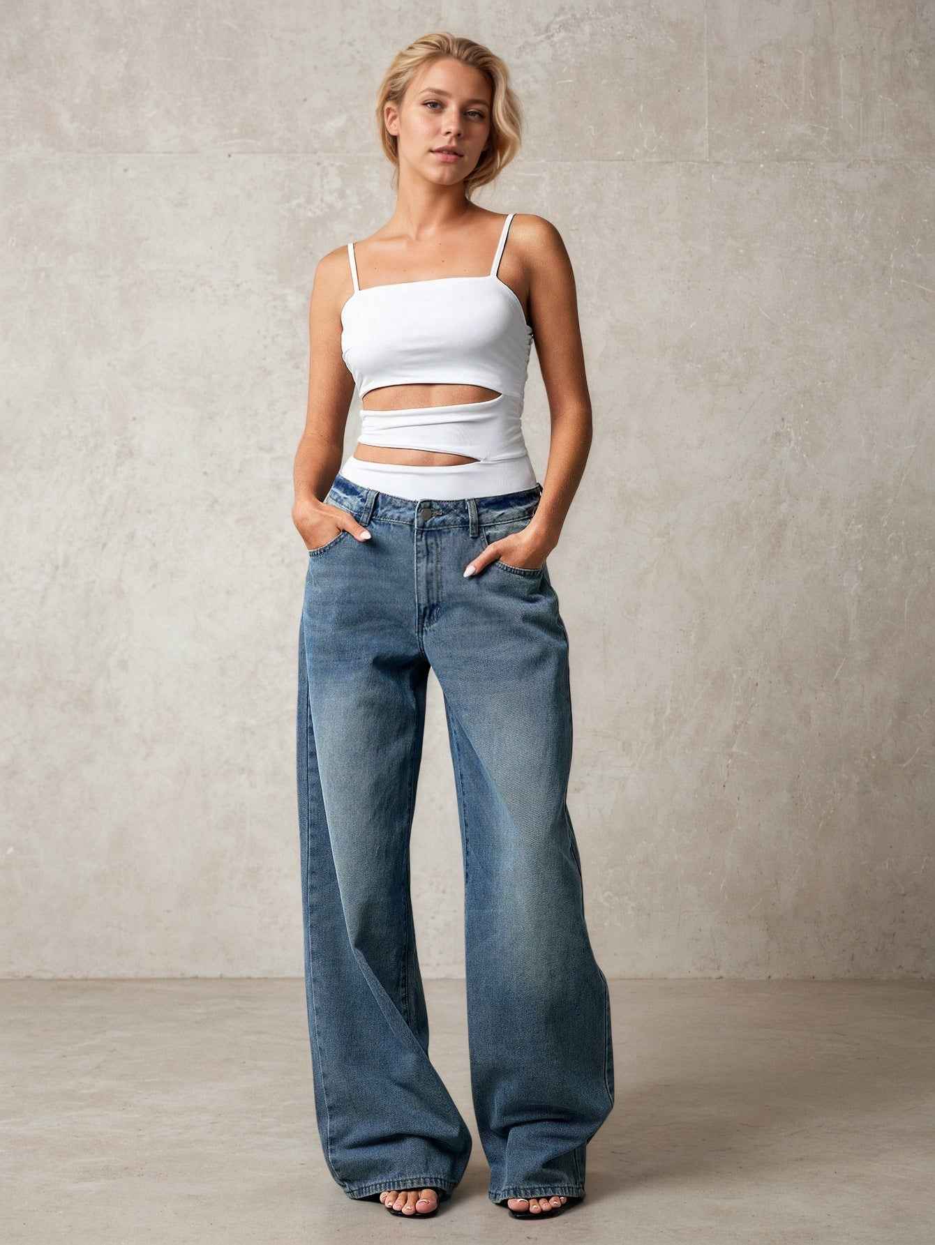 Women Clothing Summer Simple Sexy Jumpsuit Hollow Out Cutout Spaghetti Straps Sleeveless Jumpsuit
