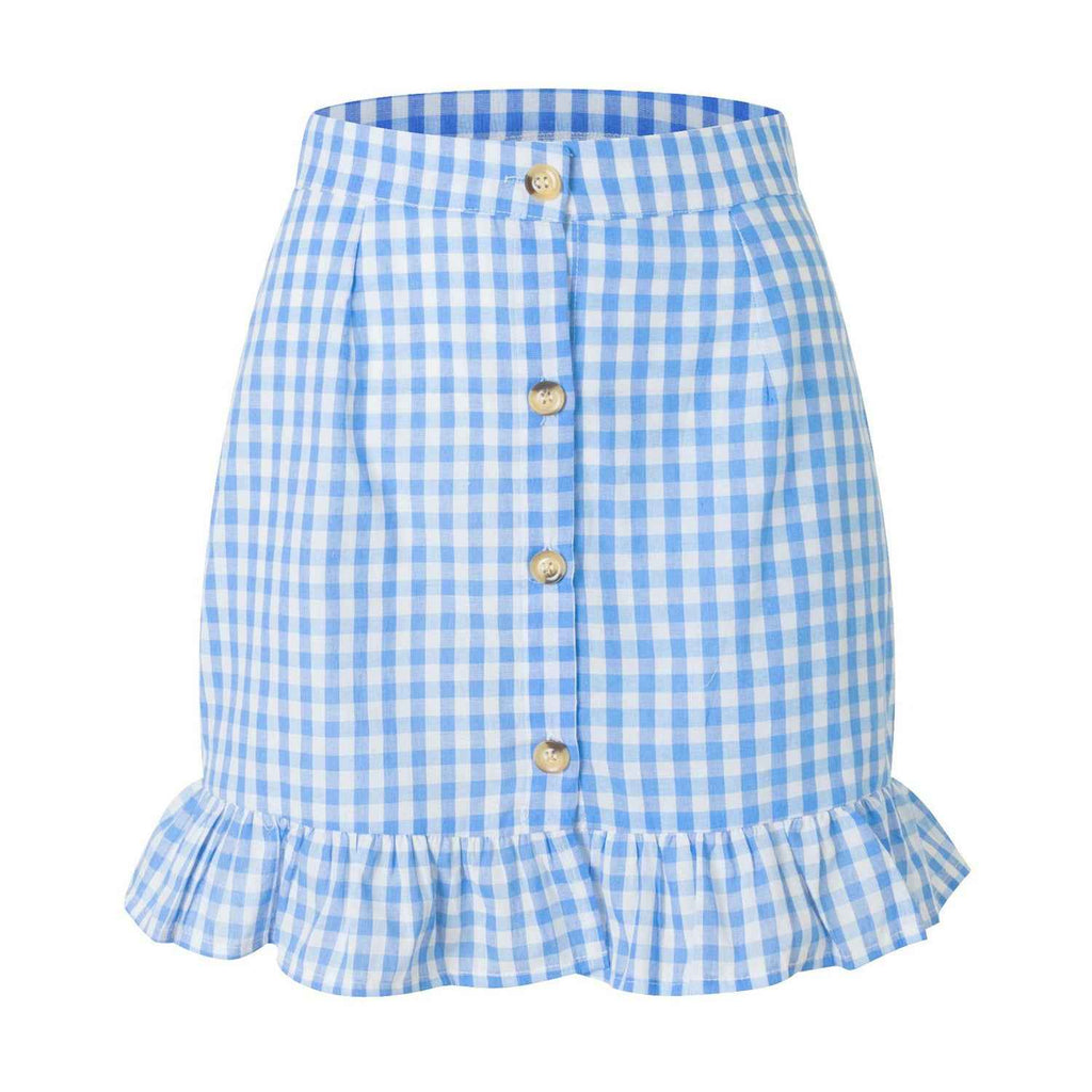 Summer Women Clothing Plaid Lotus Leaf Skirt High Waist Single Row Button Small Plaid Skirt for Women