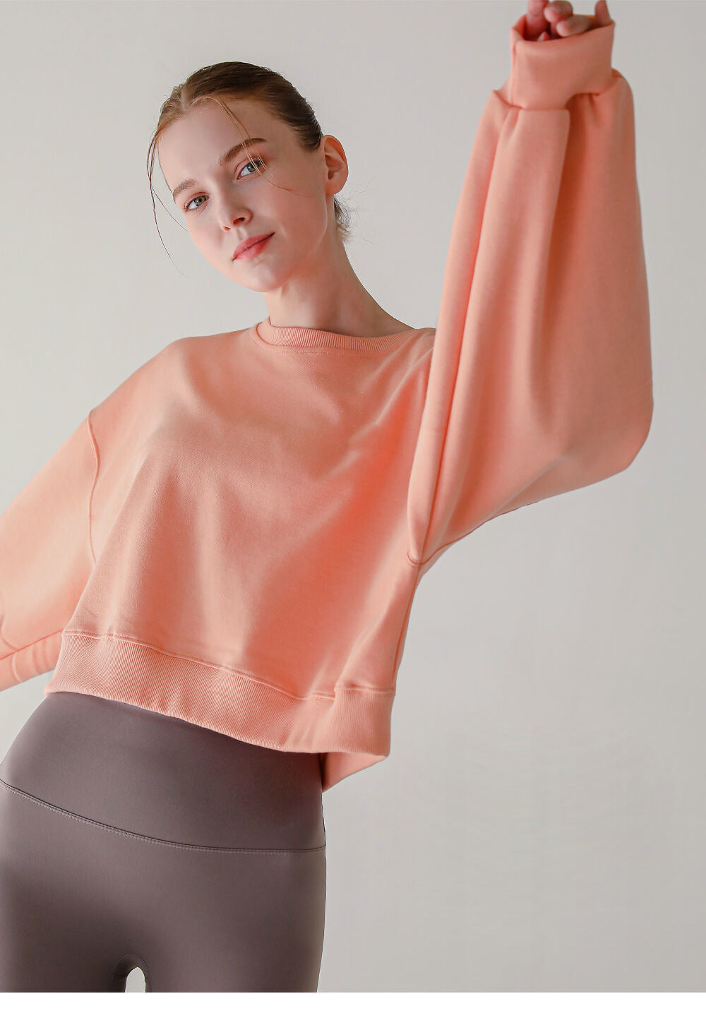 Short Sweatshirt Women Clothing Spring Autumn Long Sleeve round Neck Pullover Casual Yoga Clothes Sexy Fitness Sports Top - ALZO