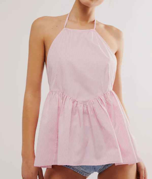 Summer Women Wear Striped Lace up Backless Women Top Sexy