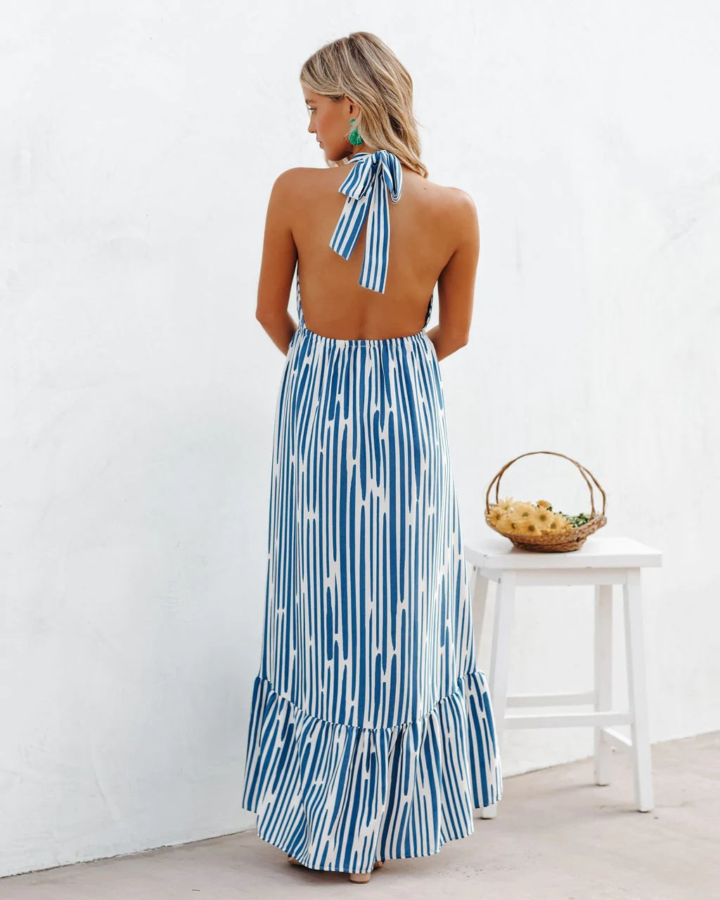 Pleated Backless Halter Elegant Dress Dress Women Clothing - ALZO