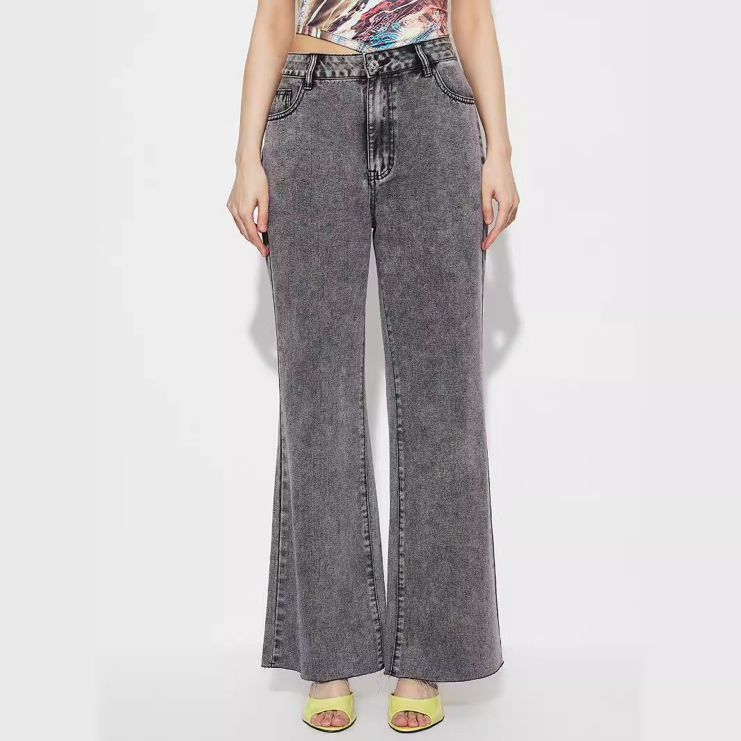 Women Clothing Straight Loose High Waist Denim Trousers - ALZO