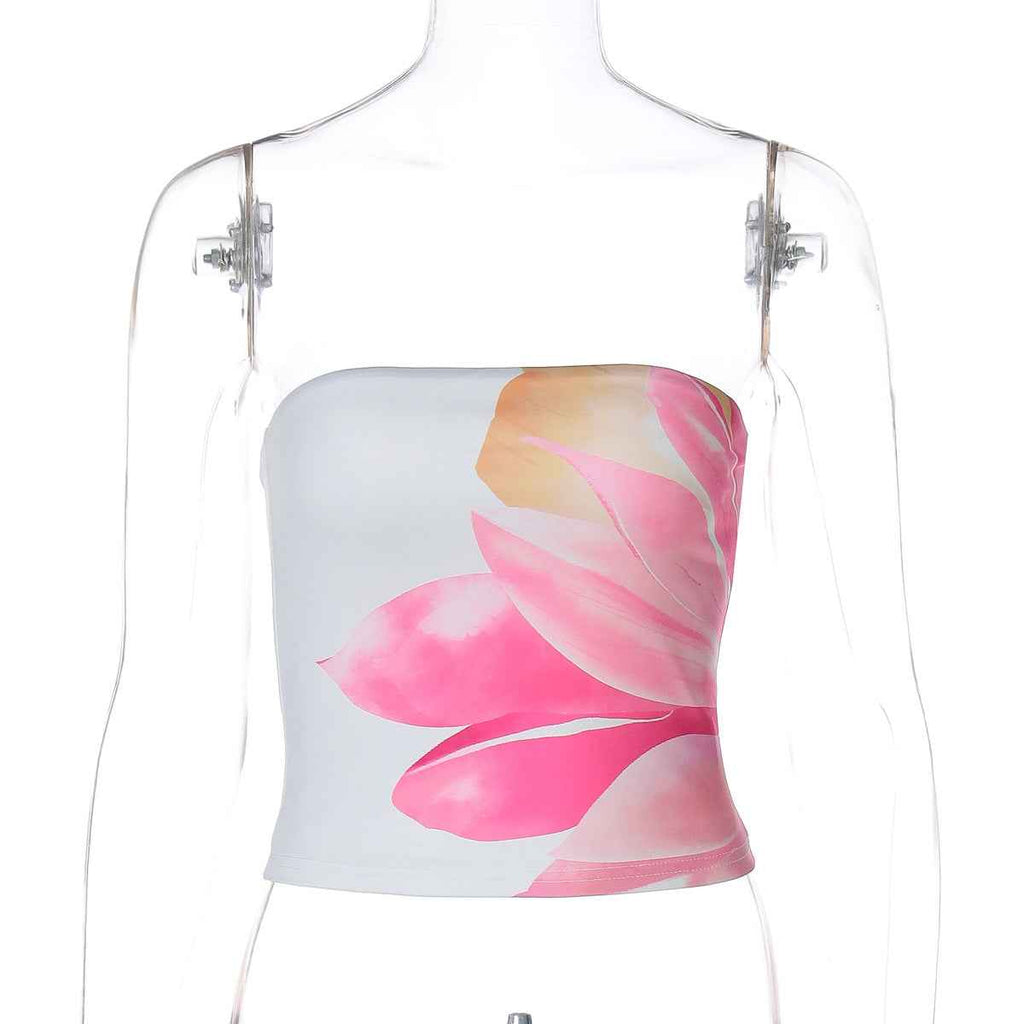 Women Clothing Spring Summer Sexy Digital Printing Tube Top Crop Tight Fitting Vest