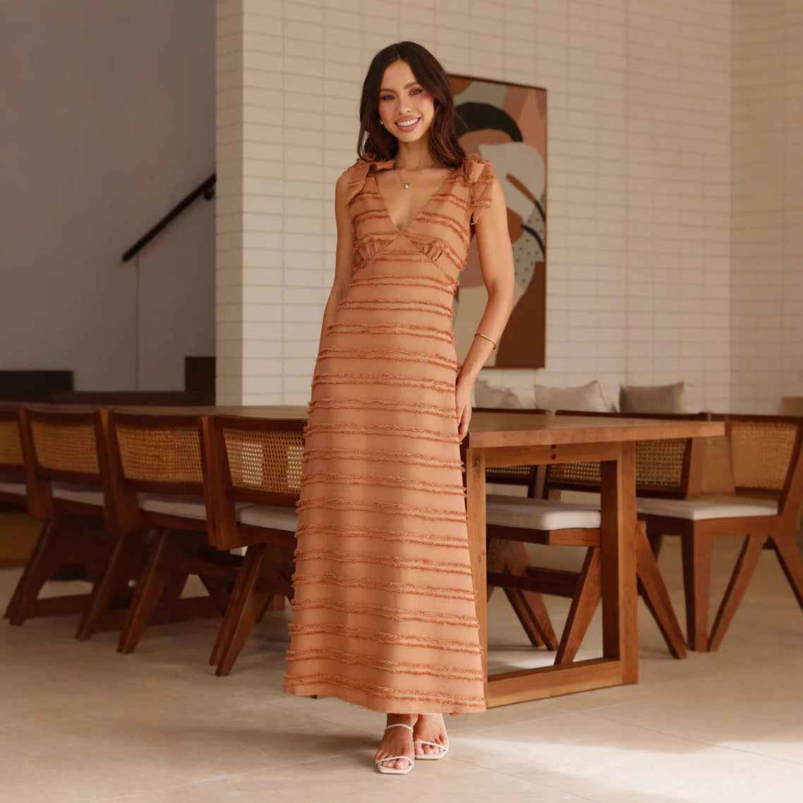 Summer French Retro Gentle Elegant V neck Texture Dress