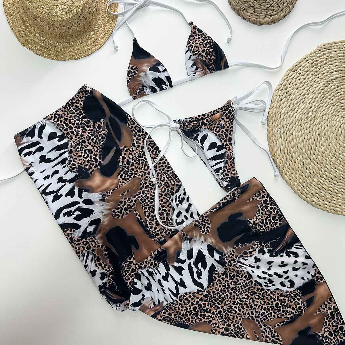 Three Piece Set Bikini Bikini Leopard Print Sexy Split Women Swimsuit Swimsuit Women