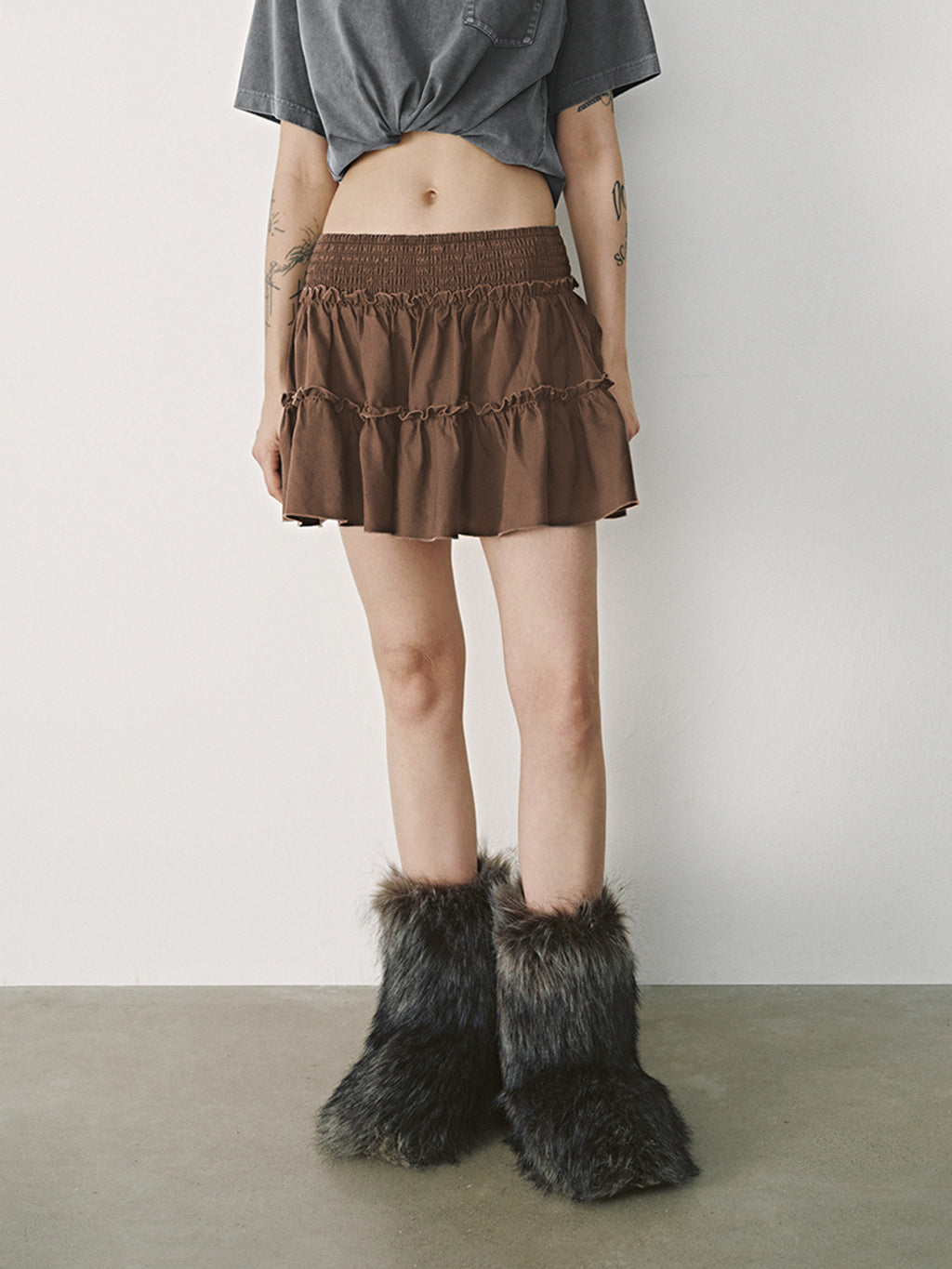 Floral Skirt Pants Lined A line Skirt High Quality Smocking Tight Waist Elastic Culottes - ALZO