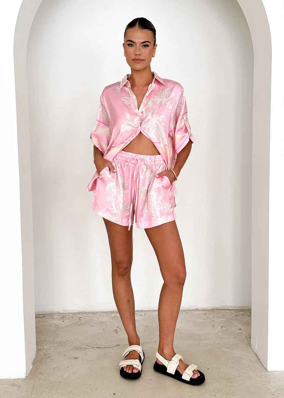 Summer Ladies Homewear Casual Printing Cardigan Shirt Shorts Two Piece Sets