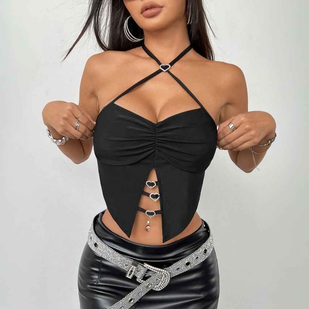 Women Clothing Summer Sexy Halterneck T shirt Backless Lace up Niche Outerwear Top