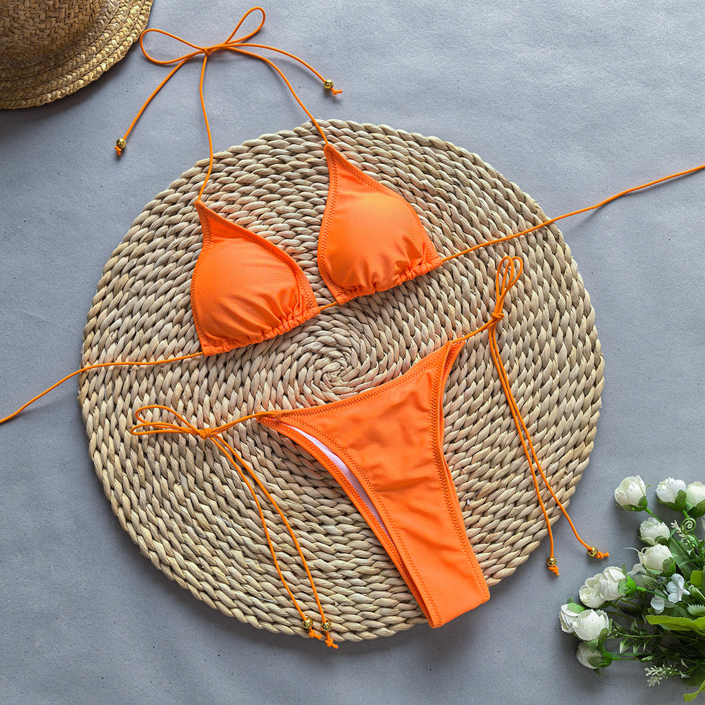 Bikini Bikini Rope Solid Color Sexy Split Women Swimsuit Swimsuit - ALZO
