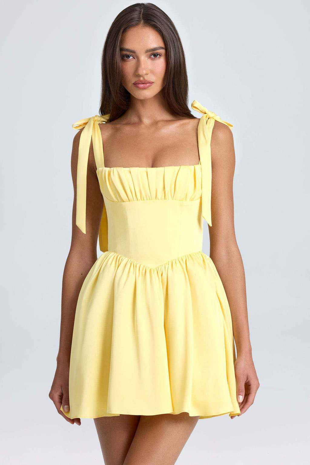 Summer Women Clothing Square Collar High Waist Ruched Stitching Strap Suspenders Puff Dress