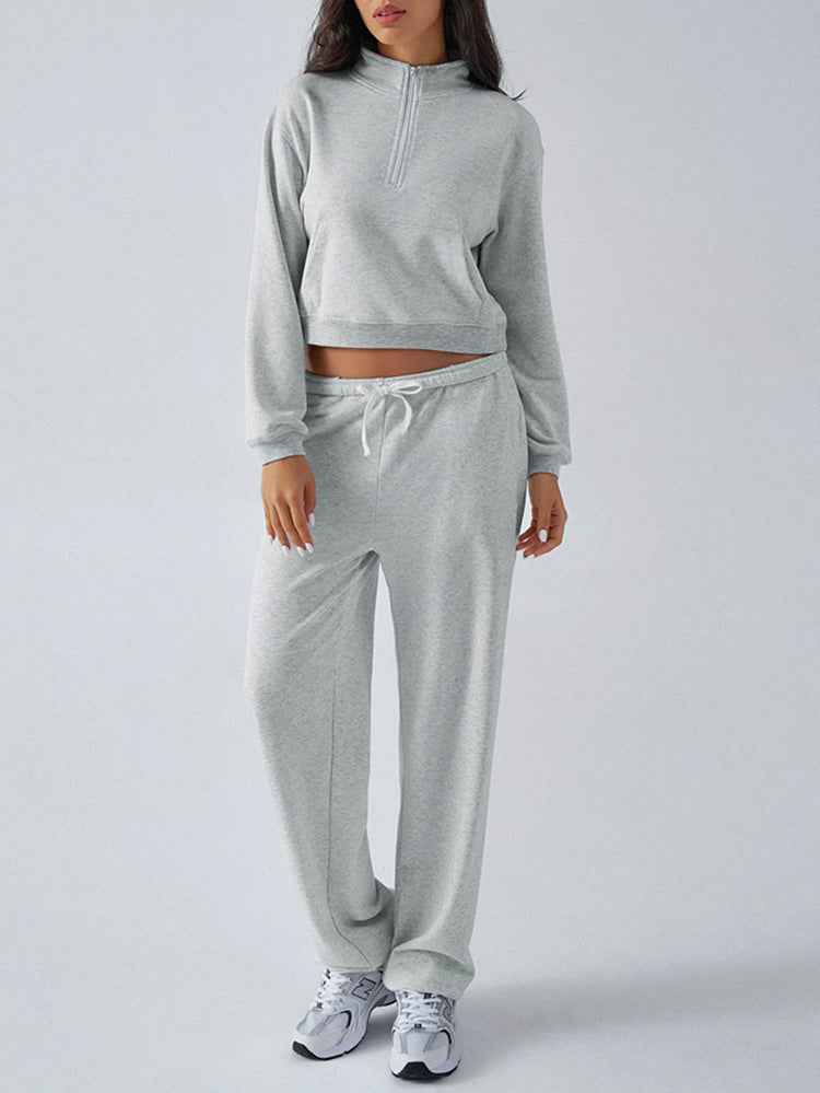 Autumn Winter Casual Sports Solid Color Half Zipper BM Long Sleeve Sweater Straigh Leg Pants Sets