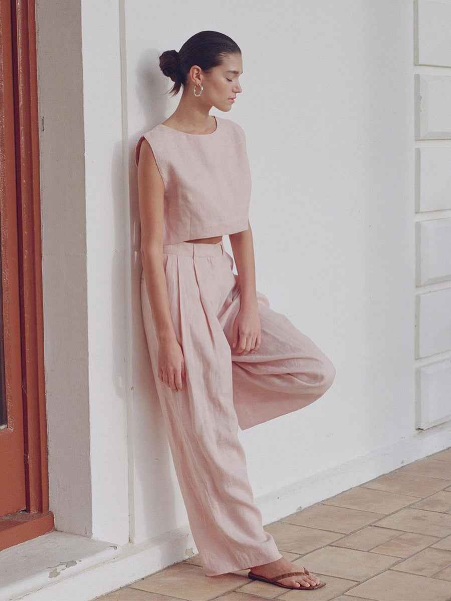 Linen Vest Pants Summer Sleeveless Vest Wide Leg Pants Casual Two Piece Sets
