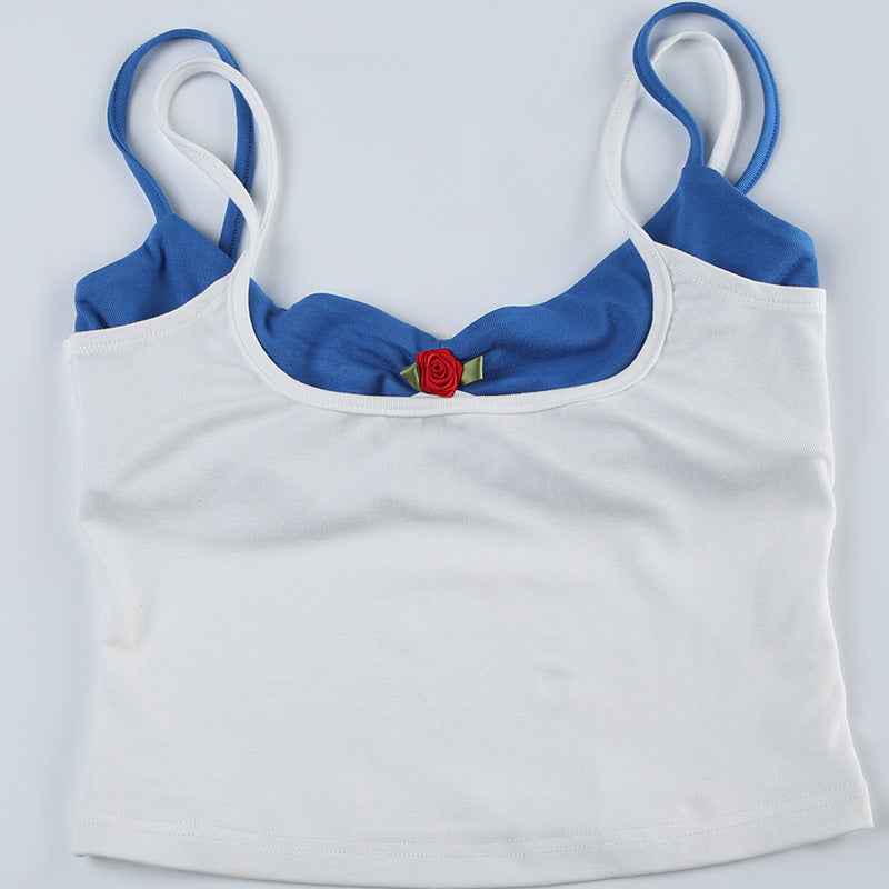 Street Neckline Color Matching Slim Camisole Trousers Two Piece Set Sexy Loose Slimming Sports