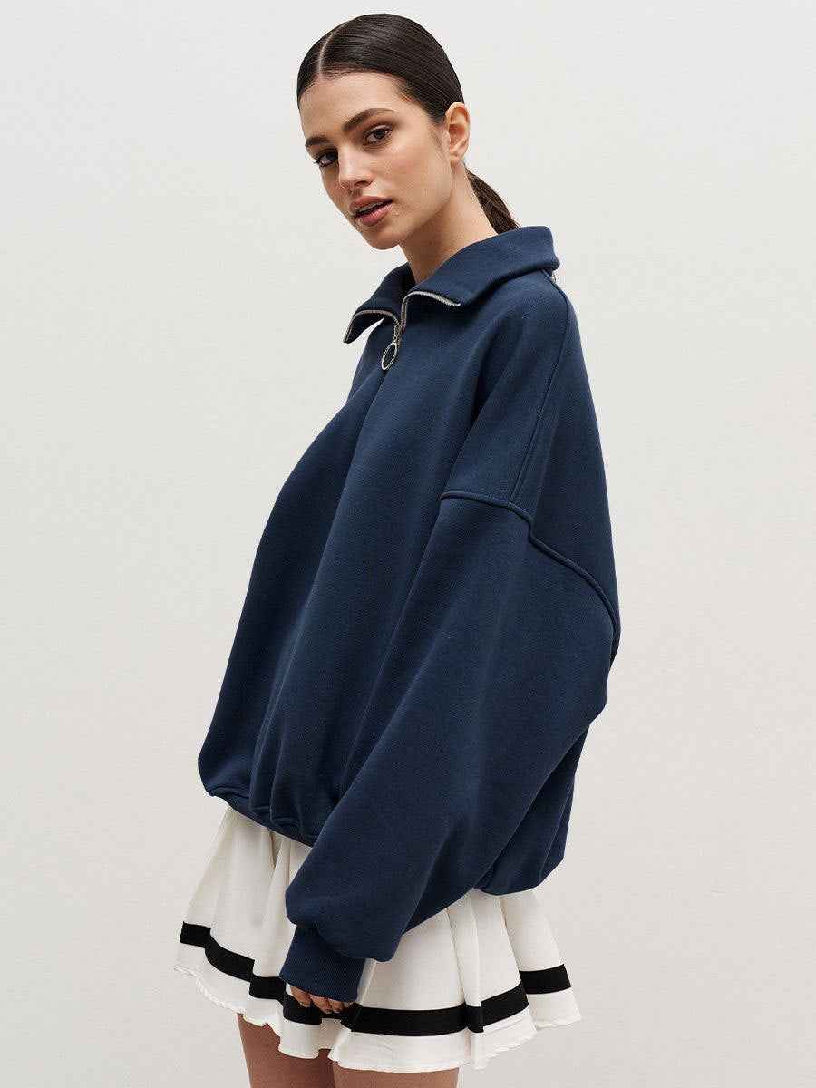 Collared Sweatshirt Autumn Winter Women Unisex Street Loose Lapels Zipper Sweatshirt