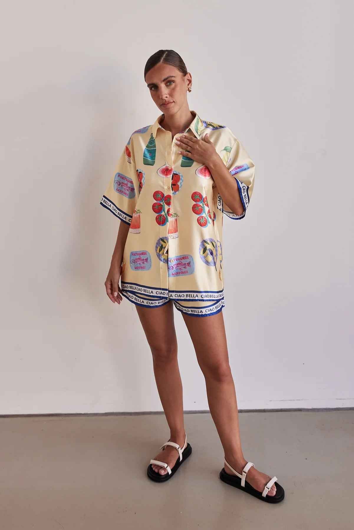 Summer Casual Homewear Cartoon Collared Cardigan Short Sleeve Shorts Sets
