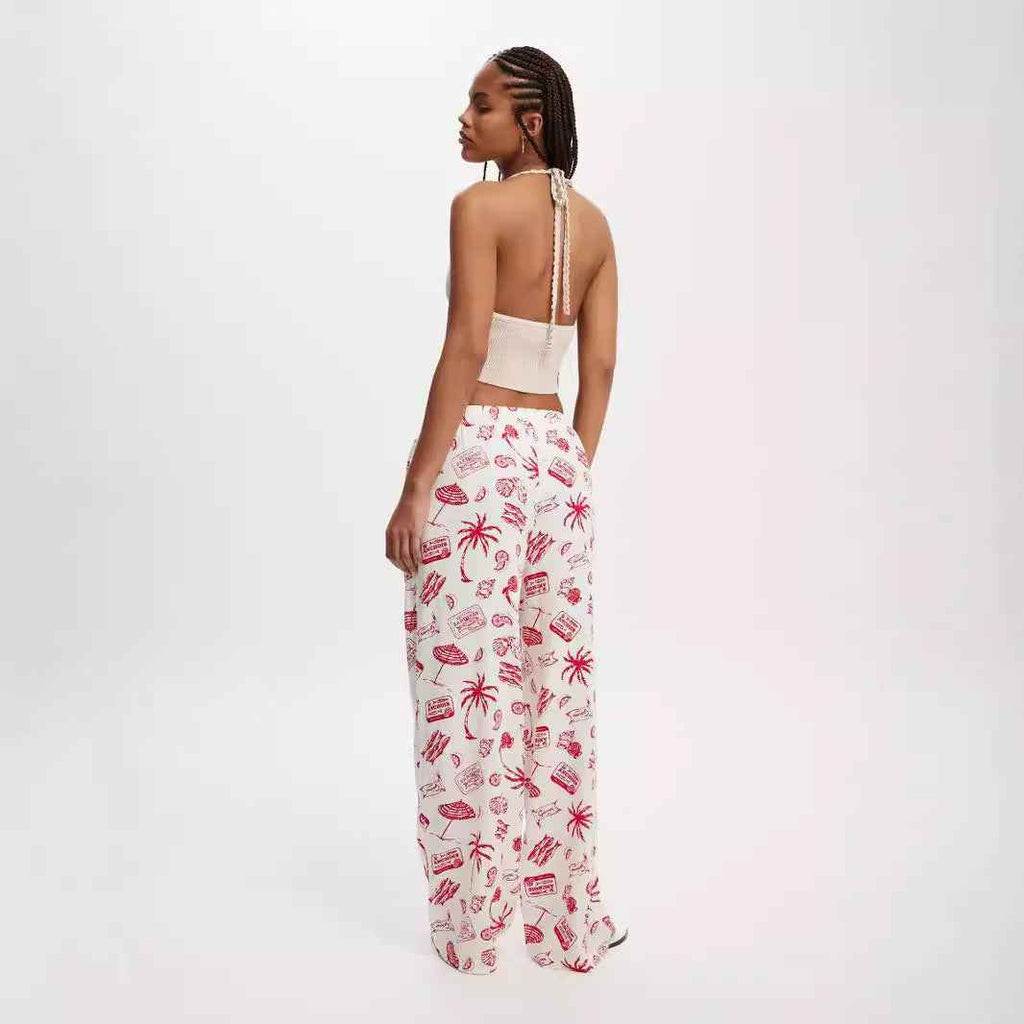 Women Clothing Printing Casual Pajamas Wide Leg Casual Comfortable Trousers Autumn Winter