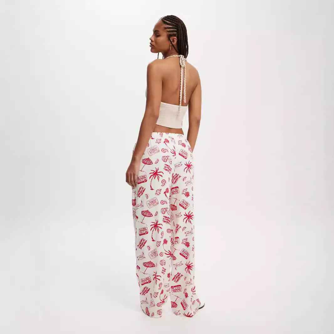 Women Clothing Printing Casual Pajamas Wide Leg Casual Comfortable Trousers Autumn Winter
