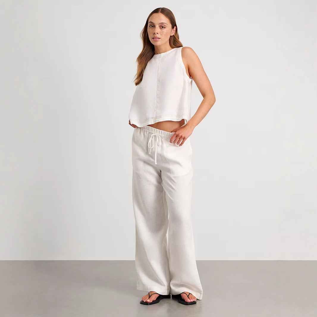 Cotton Linen Vest Pants Set Spring Summer Wide Leg Pants Sleeveless Vest Casual Set Women