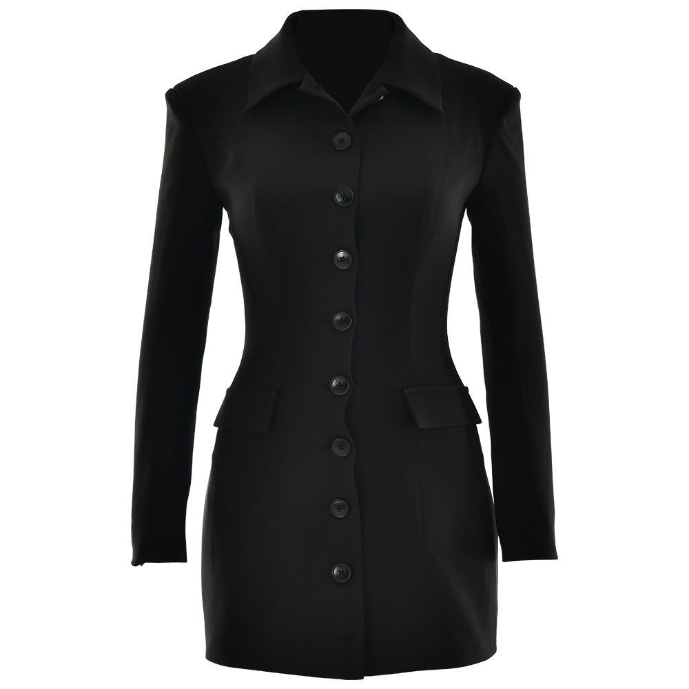 Women Sexy Slim Collared Dress Single Breasted - ALZO