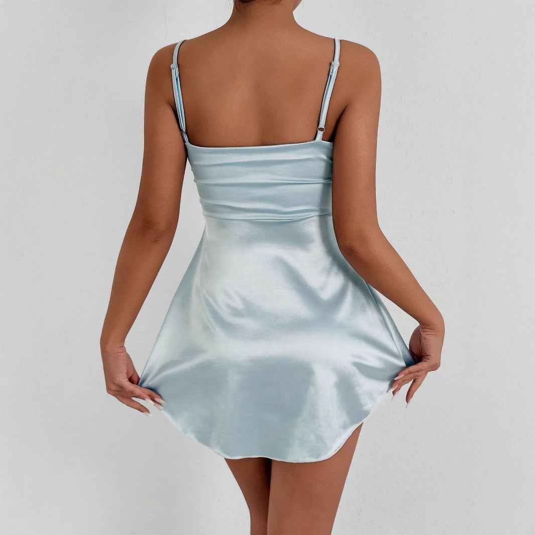 Women Bandeau Sling Hollow Out Cutout Short Sexy Waist Controlled Deep V Plunge neck Dress Women