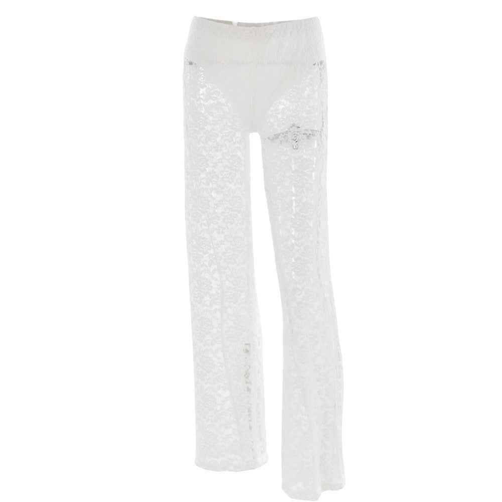Summer Sexy All Matching Lace See through High Waist Stitching Long Straight Leg Pants