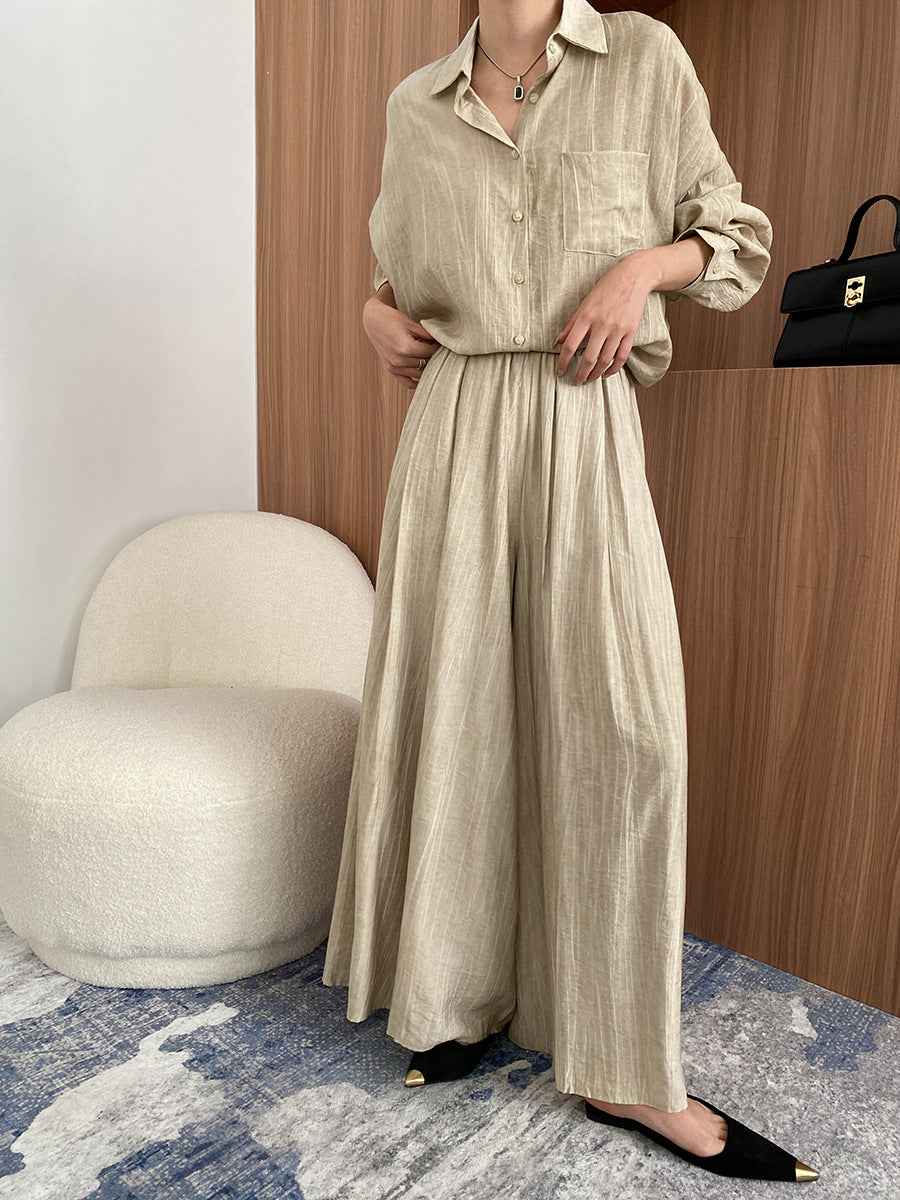 Early Spring Tencel Lyocell Fried Color Tie Dyed Loose Shirt Culottes Two Piece Sets
