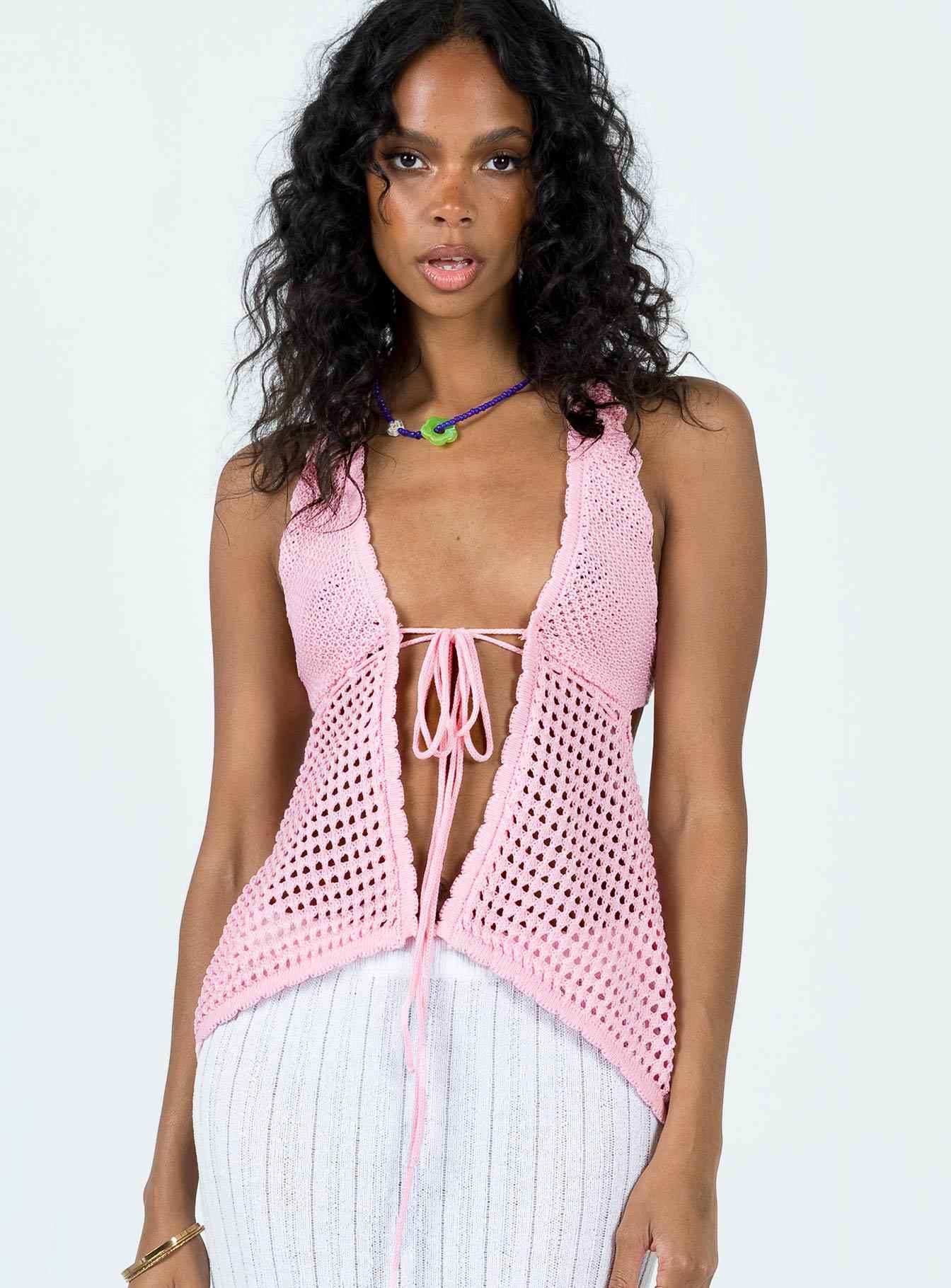 Women Clothing Summer V neck Sling Vest Sexy Backless Lace up Knitwear Top Women