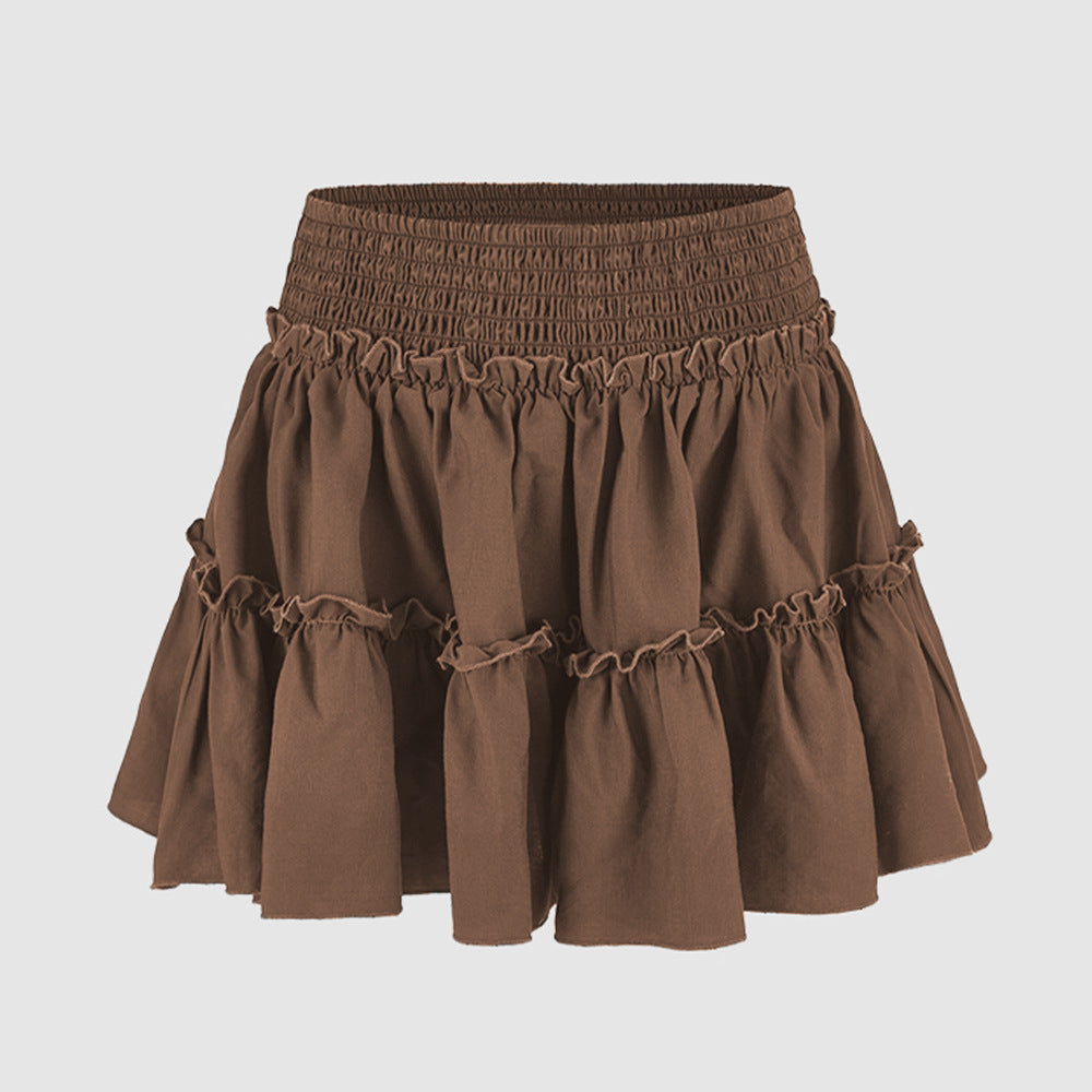 Floral Skirt Pants Lined A line Skirt High Quality Smocking Tight Waist Elastic Culottes - ALZO