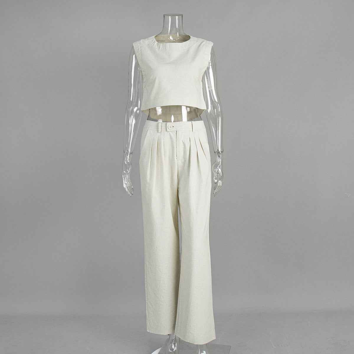 Linen Vest Pants Summer Sleeveless Vest Wide Leg Pants Casual Two Piece Sets