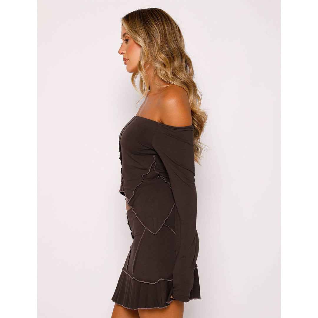 Women Clothing Sexy Solid Color Reverse Design Off Neck Skirt Set