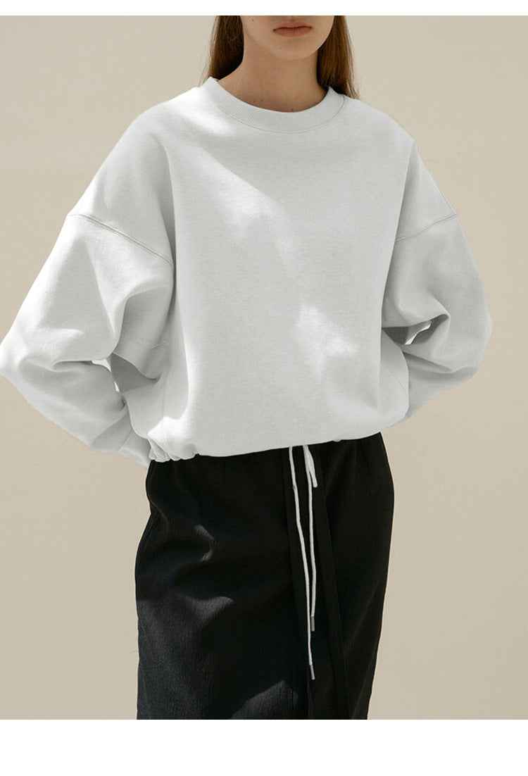 Short Sweatshirt for Women Spring Drawstring Waist Tight Design Loose Casual Running Sports Pullover Top