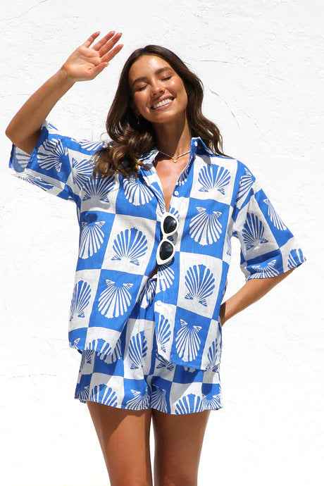 Spring Summer Printed Casual Shirt Shorts Two Piece Sets Office