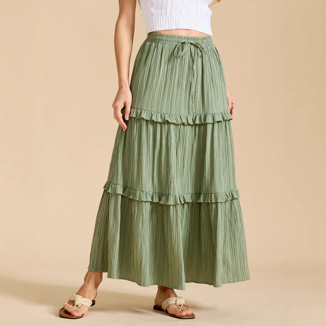Drawstring Lace Skirt High Waist Elastic plus Size A line - ALZO