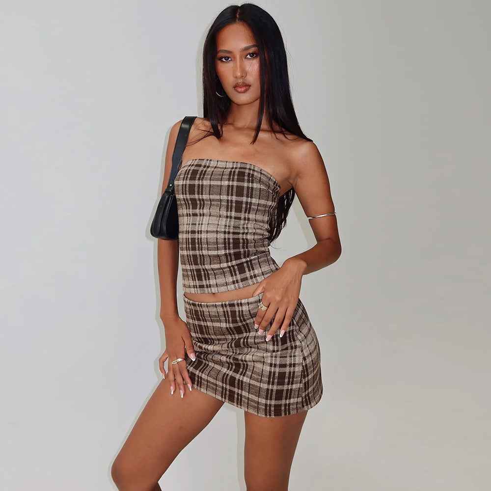 Women Summer Two Piece Set Midriff Wrapped Breast Skirt