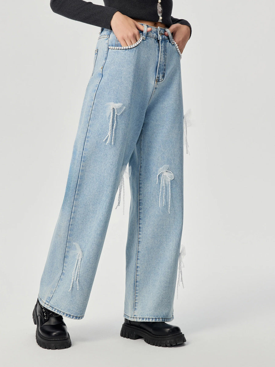 Women Wear Butterfly Decoration Loose Wide Leg Denim Trousers Women Jeans - ALZO
