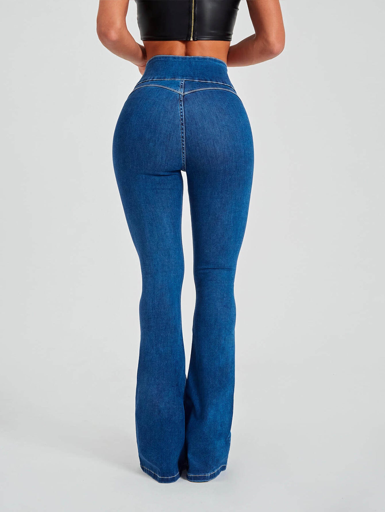 High Waist Slim Stretch Shaping Bell Bottom Pants Women Jeans - ALZO