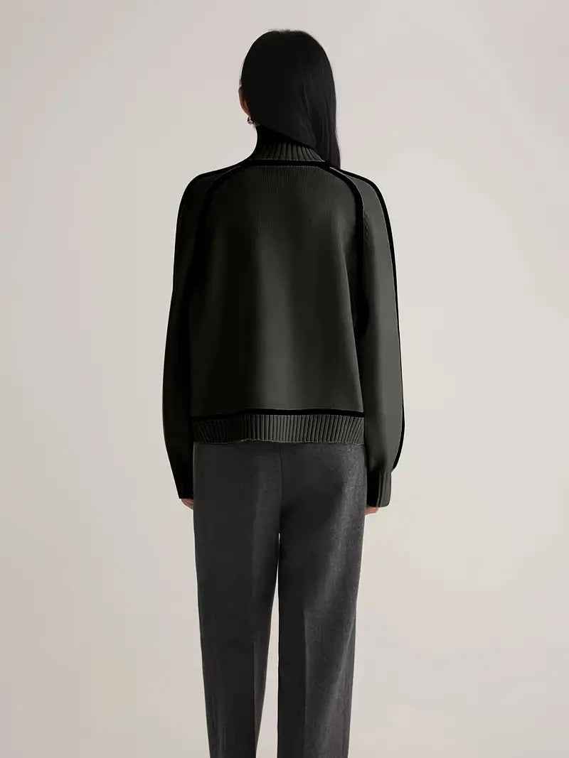 Women Sweater Half Turtleneck with Shoulder Sleeve Top Elegant Line Thread Bottoming Sweater for Women