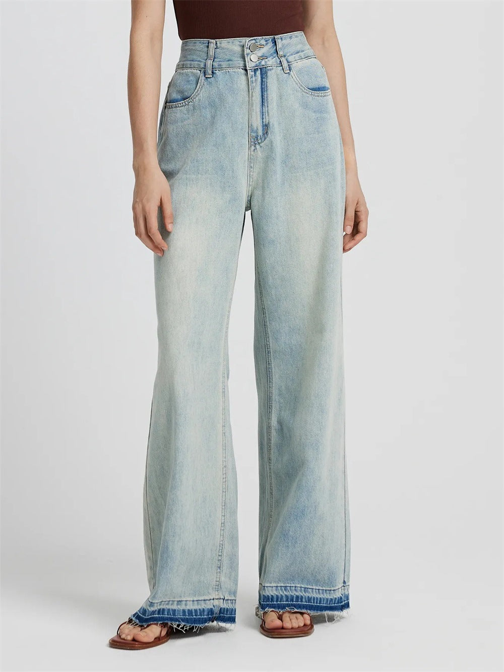 Jeans Women Retro Draping Autumn Winter Double Buckle Double High Waist Wide Leg Jeans - ALZO