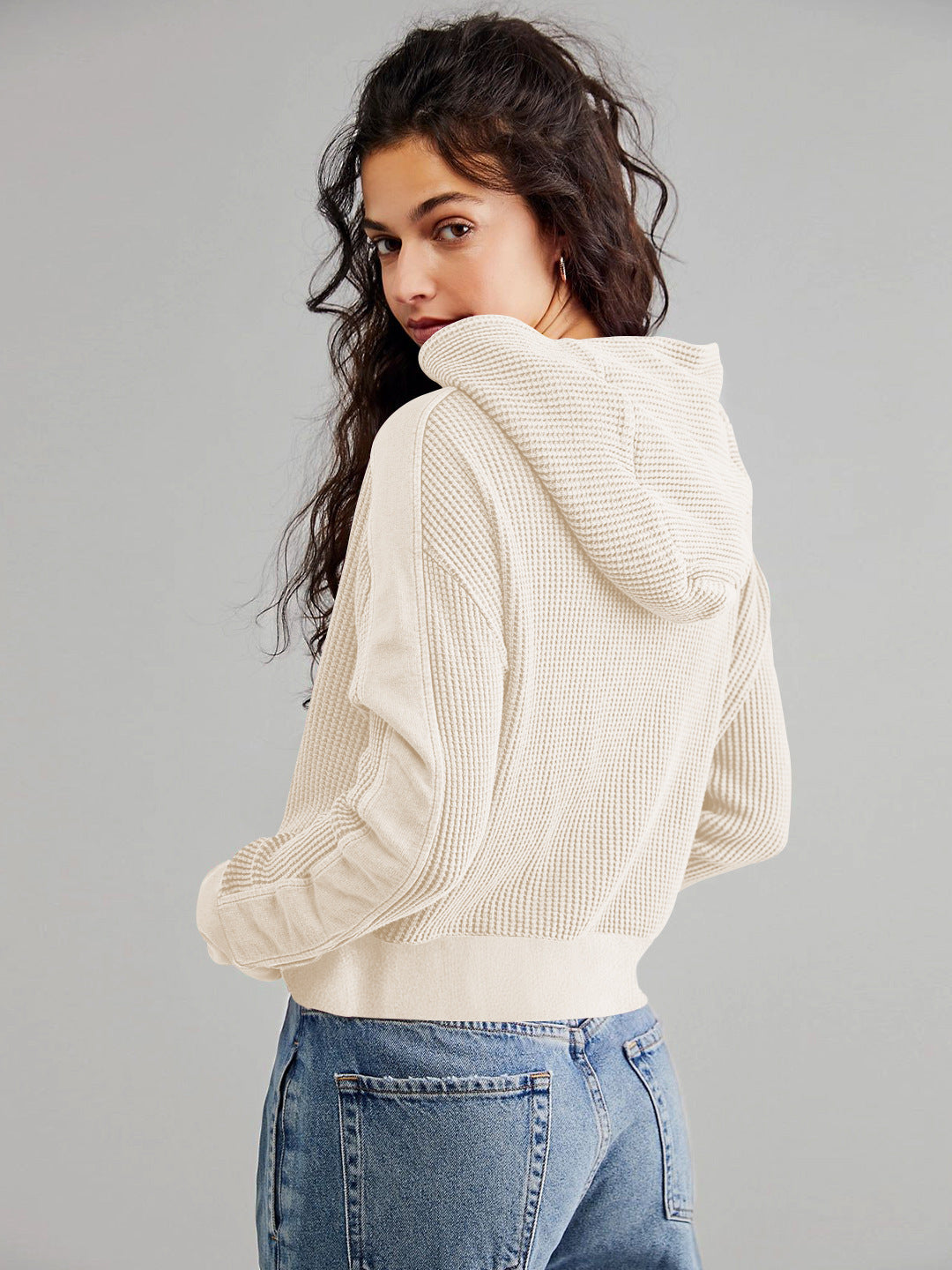 Fall Winter Patchwork Sweatshirt Women Clothing Hooded Long Sleeve Loose Lazy Zipper Hooded Sweatshirt - ALZO
