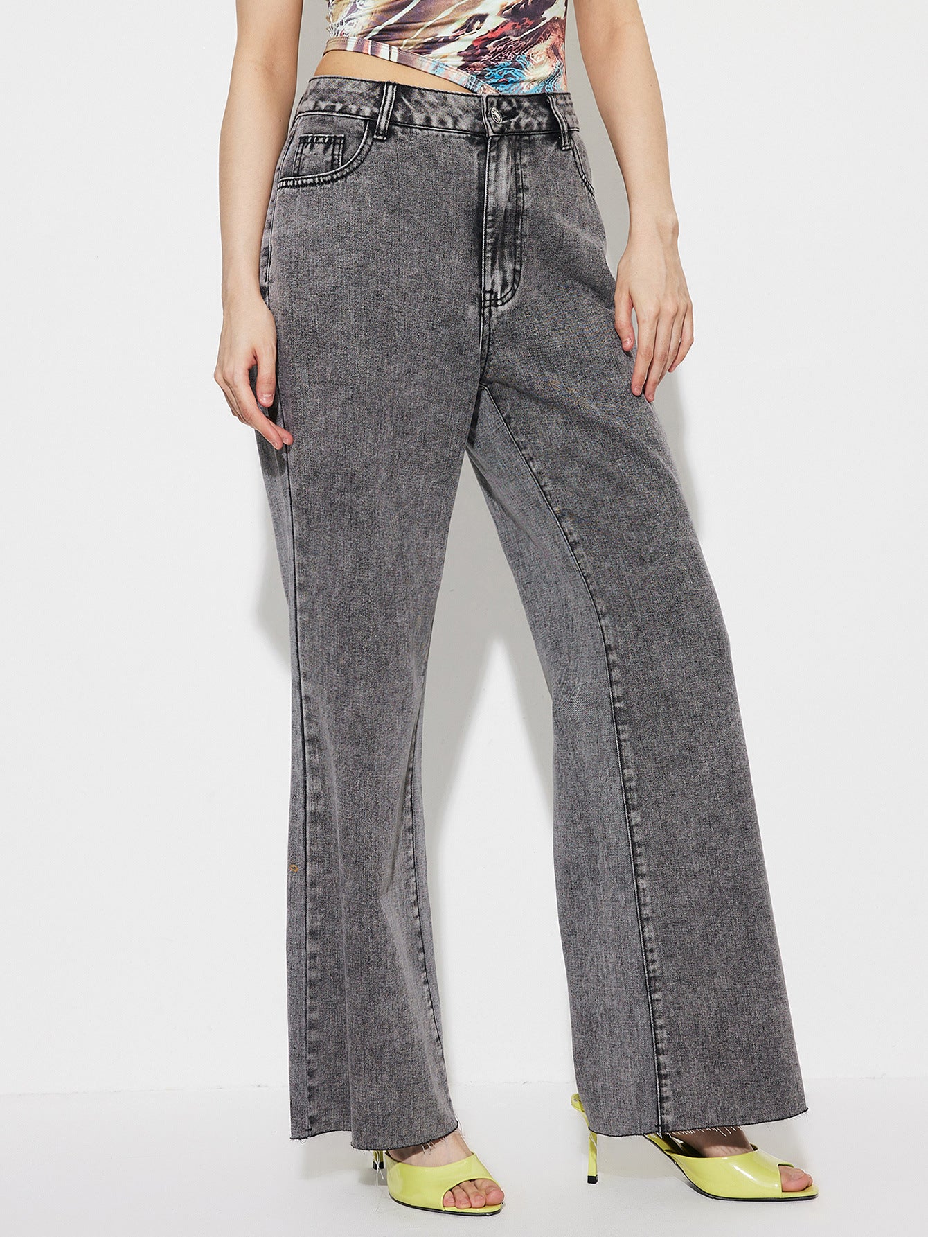 Women Clothing Straight Loose High Waist Denim Trousers - ALZO