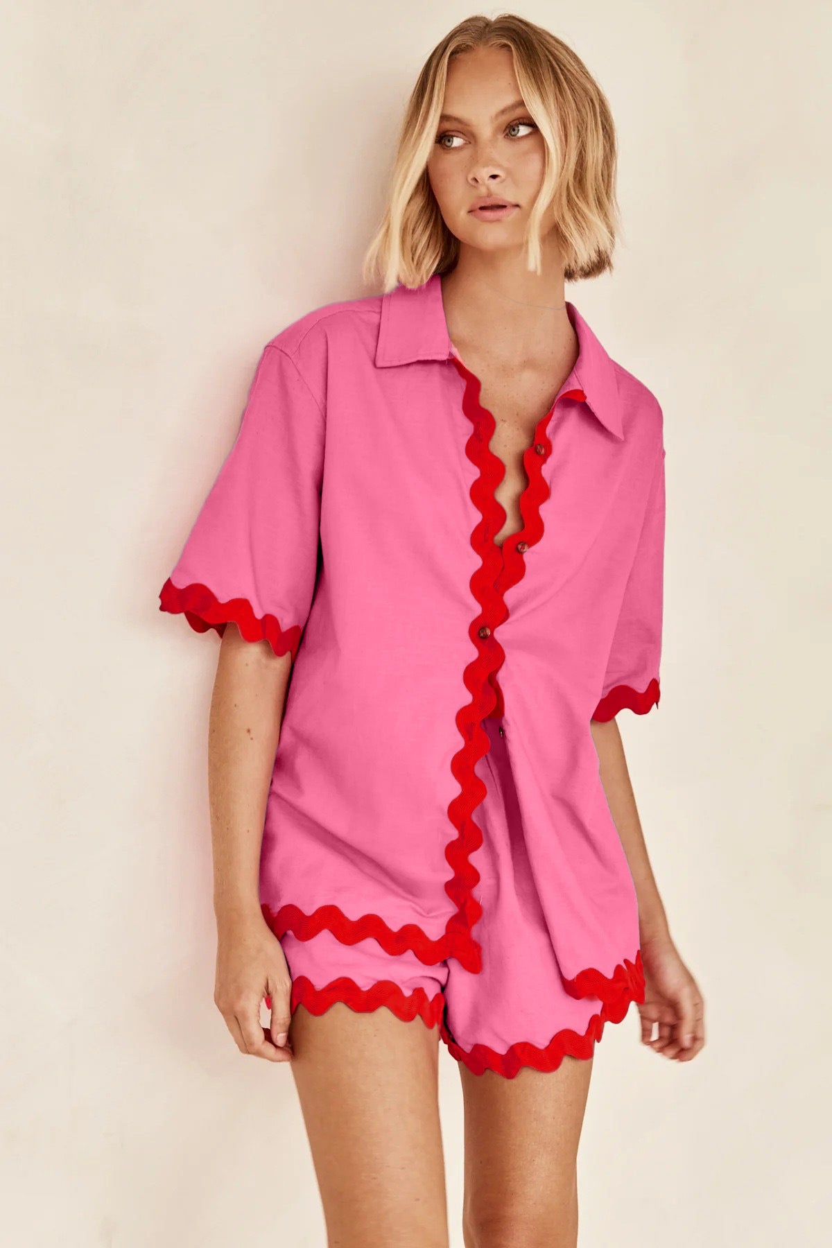 【MOQ-5 packs】 Early Spring Women Simple Short Shirt Casual Set - ALZO